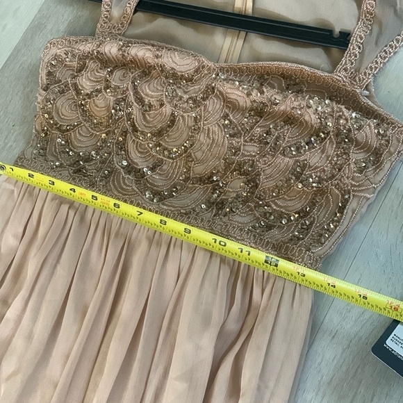 Adrianna Papell Rose champagne Beaded‎ Bodice Dress sz 4 wedding chiffon prom - Picture 8 of 16